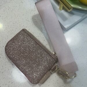 Rose Gold Pink Lululemon Card Pouch with Wide Strap
